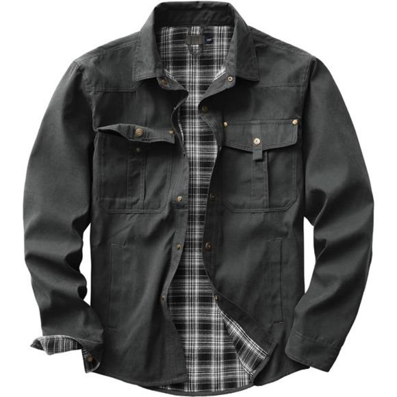 Men's Flannel Lined Lightwight Jacket Casual Button Down Shirt Jacket